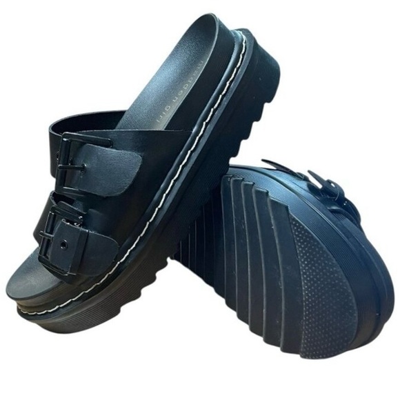 Madden Girl Black Double Buckle Platform Sandal Dizzyy Slides - Picture 2 of 12